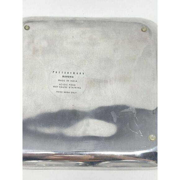 Pottery Barn Barona Condiment Snack Tray Bowls Square Silver Aluminum Party Set - Picture 4 of 5